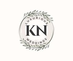 plantilla de logotipos de monograma de boda con letras iniciales kn, plantillas florales y minimalistas modernas dibujadas a mano para tarjetas de invitación, guardar la fecha, identidad elegante. vector