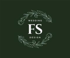 Colección de logotipos de monograma de boda con letras iniciales fs, plantillas florales y minimalistas modernas dibujadas a mano para tarjetas de invitación, guardar la fecha, identidad elegante para restaurante, boutique, café en vector