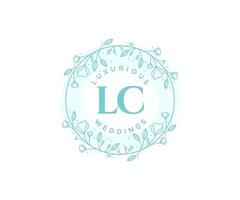 Plantilla de logotipos de monograma de boda con letras iniciales lc, plantillas florales y minimalistas modernas dibujadas a mano para tarjetas de invitación, guardar la fecha, identidad elegante. vector