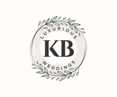 plantilla de logotipos de monograma de boda con letras iniciales kb, plantillas florales y minimalistas modernas dibujadas a mano para tarjetas de invitación, guardar la fecha, identidad elegante. vector