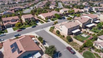 Aerial View of Populated Neigborhood Of Houses With Tilt-Shift Blur photo