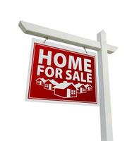 White and Red Home for Sale Real Estate Sign Isolated photo