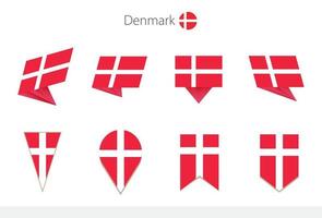 Denmark national flag collection, eight versions of Denmark vector flags.