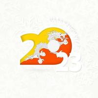 New Year 2023 for Bhutan on snowflake background. vector