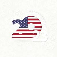 New Year 2023 for USA on snowflake background. vector