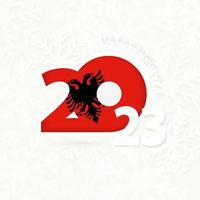 año nuevo 2023 para albania sobre fondo de copos de nieve. vector