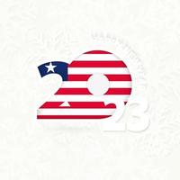 año nuevo 2023 para liberia sobre fondo de copos de nieve. vector