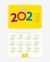 Calendario de bolsillo 2023 con números coloridos del año 2023 y orejas de conejo. vector