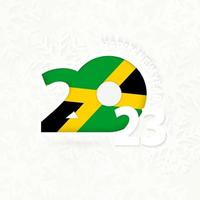 año nuevo 2023 para jamaica sobre fondo de copos de nieve. vector