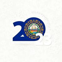 New Year 2023 for New Hampshire on snowflake background. vector