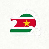 New Year 2023 for Suriname on snowflake background. vector