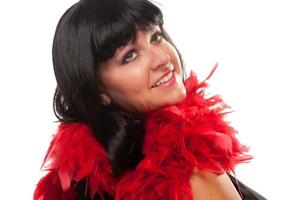 Pretty Girl with Red Feather Boa photo