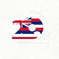 año nuevo 2023 para hawaii sobre fondo de copos de nieve. vector