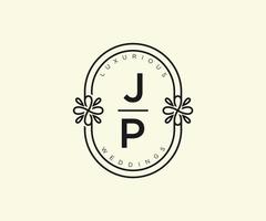 plantilla de logotipos de monograma de boda con letras iniciales jp, plantillas florales y minimalistas modernas dibujadas a mano para tarjetas de invitación, guardar la fecha, identidad elegante. vector