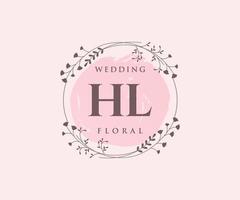 Plantilla de logotipos de monograma de boda con letras iniciales hl, plantillas florales y minimalistas modernas dibujadas a mano para tarjetas de invitación, guardar la fecha, identidad elegante. vector