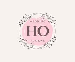 HO Initials letter Wedding monogram logos template, hand drawn modern minimalistic and floral templates for Invitation cards, Save the Date, elegant identity. vector