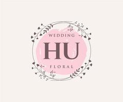 HU Initials letter Wedding monogram logos template, hand drawn modern minimalistic and floral templates for Invitation cards, Save the Date, elegant identity. vector