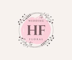 HF Initials letter Wedding monogram logos template, hand drawn modern minimalistic and floral templates for Invitation cards, Save the Date, elegant identity. vector