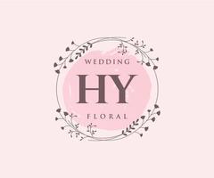 HY Initials letter Wedding monogram logos template, hand drawn modern minimalistic and floral templates for Invitation cards, Save the Date, elegant identity. vector
