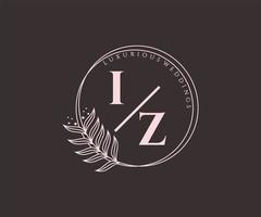 IZ Initials letter Wedding monogram logos template, hand drawn modern minimalistic and floral templates for Invitation cards, Save the Date, elegant identity. vector