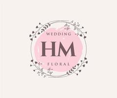 HM Initials letter Wedding monogram logos template, hand drawn modern minimalistic and floral templates for Invitation cards, Save the Date, elegant identity. vector