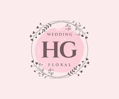 HG Initials letter Wedding monogram logos template, hand drawn modern minimalistic and floral templates for Invitation cards, Save the Date, elegant identity. vector