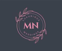 plantilla de logotipos de monograma de boda con letras iniciales mn, plantillas florales y minimalistas modernas dibujadas a mano para tarjetas de invitación, guardar la fecha, identidad elegante. vector