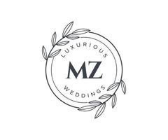 MZ Initials letter Wedding monogram logos template, hand drawn modern minimalistic and floral templates for Invitation cards, Save the Date, elegant identity. vector