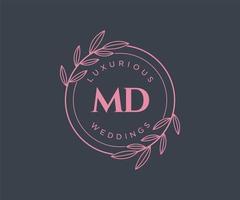 MD Initials letter Wedding monogram logos template, hand drawn modern minimalistic and floral templates for Invitation cards, Save the Date, elegant identity. vector