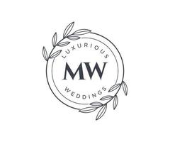 MW Initials letter Wedding monogram logos template, hand drawn modern minimalistic and floral templates for Invitation cards, Save the Date, elegant identity. vector