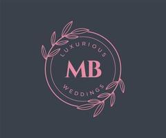 MB Initials letter Wedding monogram logos template, hand drawn modern minimalistic and floral templates for Invitation cards, Save the Date, elegant identity. vector