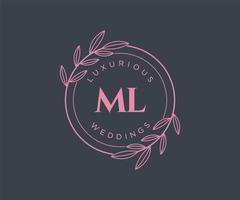 ml plantilla de logotipos de monograma de boda con letras iniciales, plantillas florales y minimalistas modernas dibujadas a mano para tarjetas de invitación, guardar la fecha, identidad elegante. vector