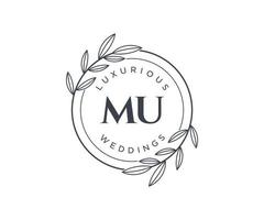 MU Initials letter Wedding monogram logos template, hand drawn modern minimalistic and floral templates for Invitation cards, Save the Date, elegant identity. vector