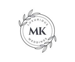 plantilla de logotipos de monograma de boda con letras iniciales mk, plantillas florales y minimalistas modernas dibujadas a mano para tarjetas de invitación, guardar la fecha, identidad elegante. vector