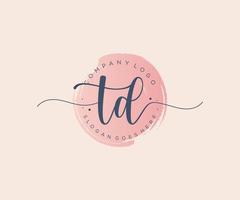 Initial TD feminine logo. Usable for Nature, Salon, Spa, Cosmetic and Beauty Logos. Flat Vector Logo Design Template Element.