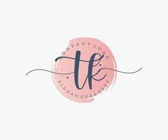 Initial TK feminine logo. Usable for Nature, Salon, Spa, Cosmetic and Beauty Logos. Flat Vector Logo Design Template Element.