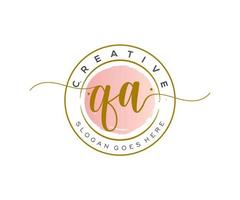 initial QA Feminine logo beauty monogram and elegant logo design, handwriting logo of initial signature, wedding, fashion, floral and botanical with creative template. vector