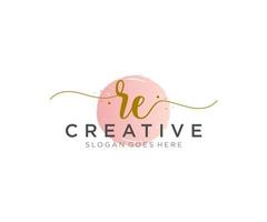 initial RE Feminine logo beauty monogram and elegant logo design, handwriting logo of initial signature, wedding, fashion, floral and botanical with creative template. vector