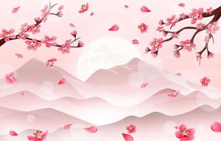 Peach Blossom in the Mountain Concept Background vector