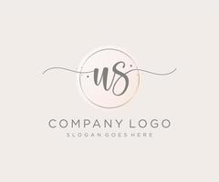 logotipo femenino inicial de nosotros. utilizable para logotipos de naturaleza, salón, spa, cosmética y belleza. elemento de plantilla de diseño de logotipo de vector plano.