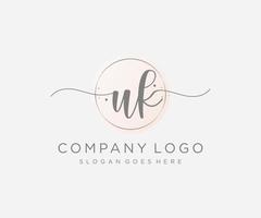 Initial UK feminine logo. Usable for Nature, Salon, Spa, Cosmetic and Beauty Logos. Flat Vector Logo Design Template Element.