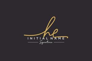 Initial HE signature logo template vector. Hand drawn Calligraphy lettering Vector illustration.