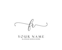 monograma de belleza inicial fr y diseño de logotipo elegante, logotipo de escritura a mano de firma inicial, boda, moda, floral y botánica con plantilla creativa. vector