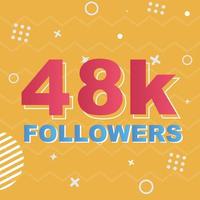 48k Followers Card Celebration Vector. 90000 Followers Congratulation Post Social Media Template. Modern colourful design. vector