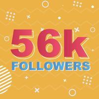 56k Followers Card Celebration Vector. 90000 Followers Congratulation Post Social Media Template. Modern colourful design. vector