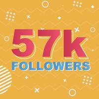 57k Followers Card Celebration Vector. 90000 Followers Congratulation Post Social Media Template. Modern colourful design. vector