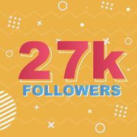 27k Followers Card Celebration Vector. 90000 Followers Congratulation Post Social Media Template. Modern colourful design. vector