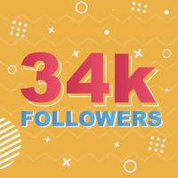 34k Followers Card Celebration Vector. 90000 Followers Congratulation Post Social Media Template. Modern colourful design. vector