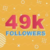 49k Followers Card Celebration Vector. 90000 Followers Congratulation Post Social Media Template. Modern colourful design. vector