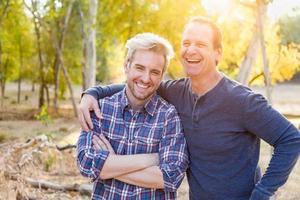 Happy Caucasian Father and Son Portrait Outdoors photo